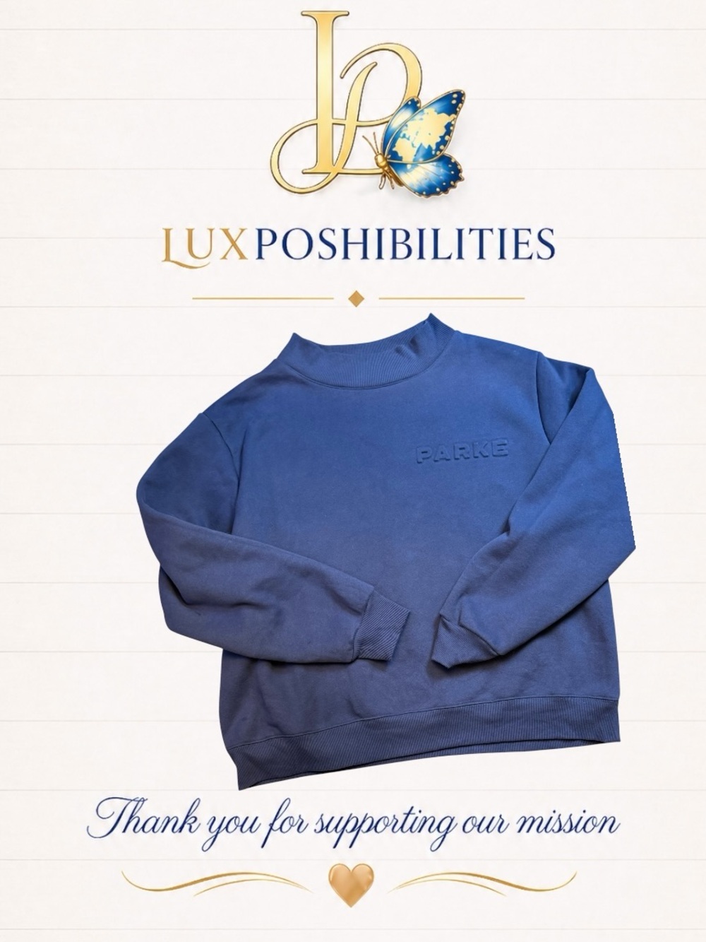 Parke Navy Embroidered mock neck  Sweatshirt